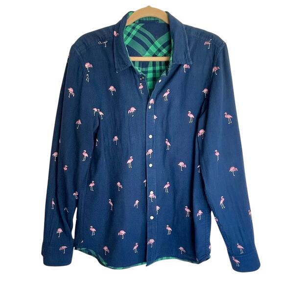 Chubbies Flip It & Reverse It Button Down Shirt Plaid Flamingo Print Mens LARGE - Picture 6 of 10